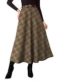 Pink Queen High Waisted A Line Skirts for Womens with Pockets Midi Length Plaid Elegant Work Dress Long Wool Tartan Flowy Fall Skirts 2026 Winter Going Out Outfits for Women Coffee M