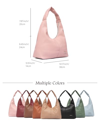 Image of NEWBELLA Women's Hobo Shoulder Bag, Vegan Leather Wide Strap Hobo Purse, Lightweight Commute Tote Bag for Daily Work