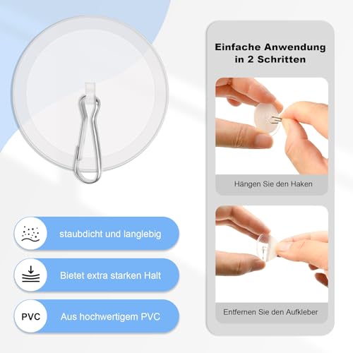 100 Stück Selbstklebende Deckenhaken Transparent, Klebehaken Decke Ohne Bohren mit Fahnenmast-Clips, Extra Starke Wandhaken für Küche, Badezimmer, Wände & Saisonale Dekoration wie Weihnachten (Klein)