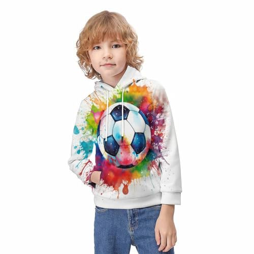 Sweat Football Garçon 13-15 Ans avec Capuche Imprimé 3D et Poches - 3