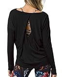 Sanutch Diamond Shape Long Sleeve Open Back Workout Top - Workout Shirt for Women, Stylish Gym & Yoga Wear Black M