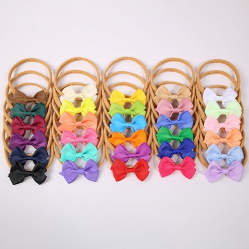 30pcs Baby Bow Headbands Set Colorful Soft Elastic Hairbands with Bows, Cute Hair Accessories for Newborns, Infants and Toddlers2