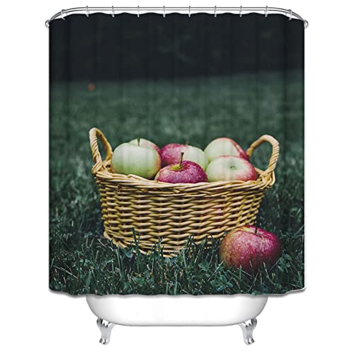 EHOMERY Duschvorhang Fest Duschrollo Seitlich Ausziehbar Wiesenapfel Duschvorhang L Form Duschvorhänge Dusche Polyester Rostfreie Ösen Und 12 Hakenringe, 160X180Cm