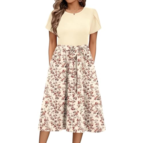 Sommerkleid Damen Knielang Elegant Blumen Kleid Damen Sommer A...