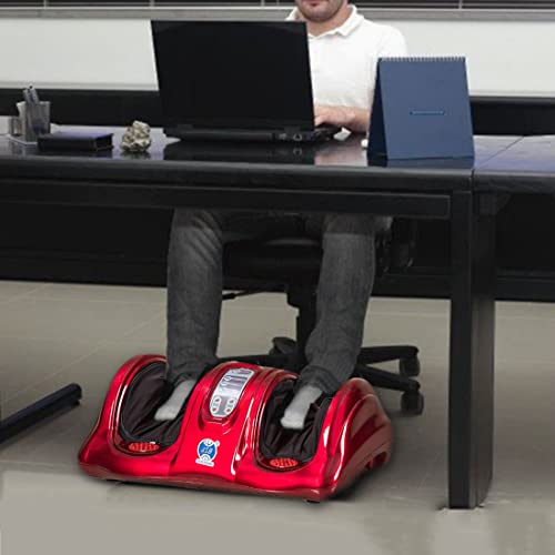 Image of JSB HF28 Foot & Calf Massager for Home Relaxation & Pain Relief with Heat, Wireless Machine Remote & Touch Display (Red)