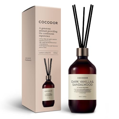 COCODOR-Premium-Reed-DiffuserDark-VanillaSandalwood169oz500ml1-PackFragrance-Scent-Essential-Oil-Stick-Diffuser-Set-for-Bedroom-Bathroom-Home-Decor