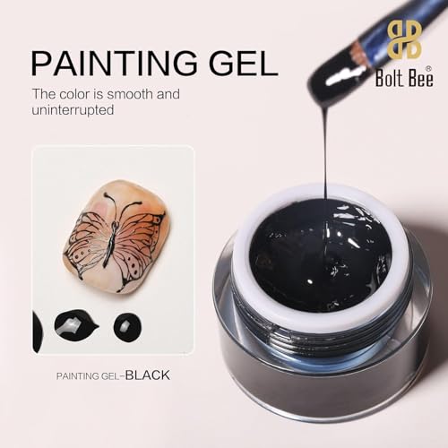 Image of Bolt Bee Professional Painting Gel for Nail Art Gel for Drawing Lines, Monochrome & Colored Designs - Smooth, Highly Pigmented Nail Art (Black, 8g)