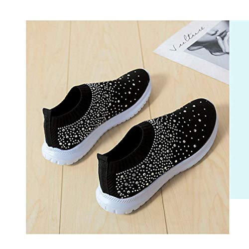 HINDOLA Women's Mesh Walking Shoes Rhinestone Glitter Slip On Ballroom Jazz Latin Dance Sock Sneakers Casual Shoes4