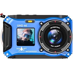 Digital Camera, Yixinxin Underwater Camera 4K 64MP Autofocus Dual-Screen Selfie with 32GB Card 33FT Waterproof Camera for Snorkeling Point and Shoot Digital