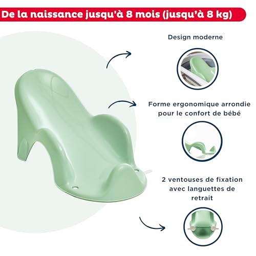 Miniatura 3 de THERMOBABY - Hamaca de baño Atoll desde el nacimiento - Verde Celadón | Hamaca de baño ergonómica para bebés desde el nacimiento hasta los 8 meses. Cómodo y fabricado en Francia.