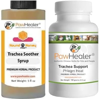 Trachea Soother Syrup Bundle with Trachea Support: Phlegm Heat - Natural Herbal Remedy for Symptoms of Collapsed Trachea for Dogs - Combo of (1 Bottle) 5 fl oz Syrup & (1 Bottle) 100 Grams Powder…