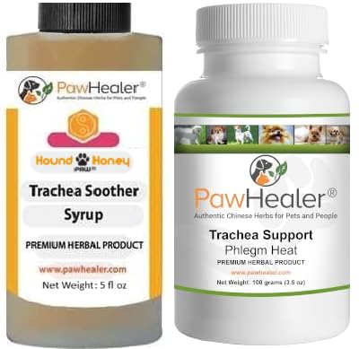 Trachea Soother Syrup Bundle with Trachea Support: Phlegm Heat - Natural Herbal Remedy for Symptoms of Collapsed Trachea for Dogs - Combo of (1 Bottle) 5 fl oz Syrup & (1 Bottle) 100 Grams Powder…