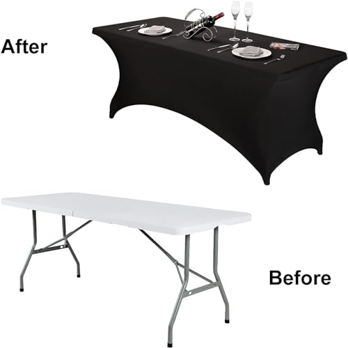 Image of FORLIFE 6Pack Spandex Table Covers 6ft,Fitted Tablecloth for 6ft Rectangular Tables, Stretch Patio Table Covers, Universal Spandex Table Cover for Wedding, Banquet, Party - Black
