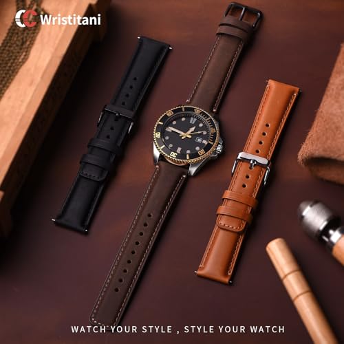 Image of Wristitani 3 Pack Leather Watch Strap, 19mm 20mm 21mm 22mm 24mm Top Genuine Leather Watch bands for Men, Quick Release Vintage Wristband