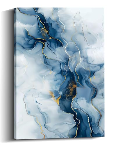 Blue Abstract Canvas Wall Art - Blue and Gold Textured