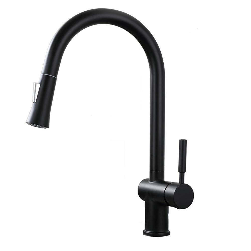 Robinet de cuisine noir rotatif anti-éclaboussures eau chaude