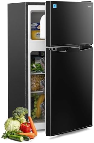 Upstreman 3.1 Cu.Ft Mini Fridge with Freezer, Double Door Small Refrigerator, Adjustable Thermostat, Energy Star Certified Low Noise Mini Refrigerator for Bedroom, Dorm, Apartment Black-TM31