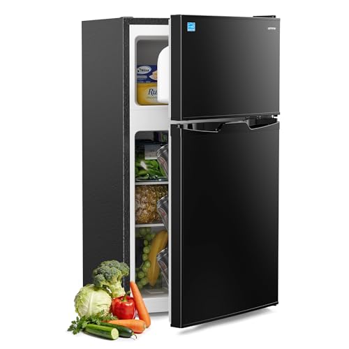 Upstreman 3.1 Cu.Ft Mini Fridge with Freezer, Double Door Small Refrigerator, Adjustable Thermostat, Energy Star Certified Low Noise Mini Refrigerator for Bedroom, Dorm, Apartment Black-TM31