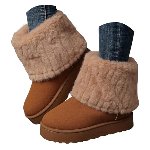 Vinterstövlar för kvinnor UK kvinnors vinter snöstövlar fuskpäls fodrad varm ankelstövel med plattformssula bekväm halkfri mysiga tossor för brittiska damer snygga trendiga avslappnade skor för kallt