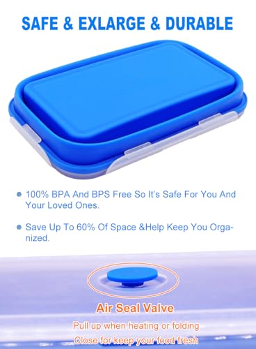 Contenedores plegables de almacenamiento de silicona con tapas, lonchera Bento plegable, paquete de 2 para cocina y camping, ideal para preparar comidas y ahorrar espacio