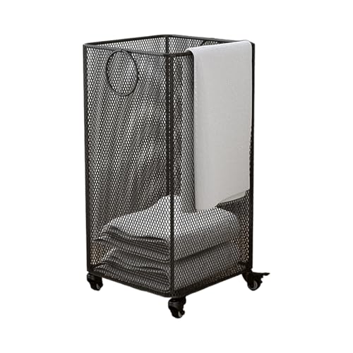 Cesto Ropa Sucia con Ruedas, Pintura para Hornear a Alta Temperatura, Buena Ventilación, Cestos para la Ropa Sucia Estrecho, para Baño de Dormitorio(Black,30 * 30 * 62CM)
