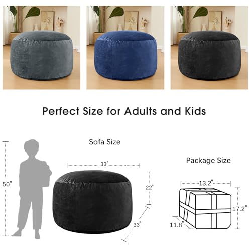 Image of Bean Bag Chairs for Adults - Memory Foam Furniture BeanBag Chair - Kids /Teens Sofa with Soft Micro Fiber Cover - Round Fluffy Couch for Living Room Bedroom College Dorm, Carbon Black