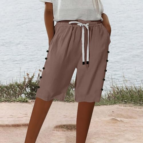 Plus Size Pedal Pushers for Women Cotton Linen Pants Leg Knee Length Trousers Solid Color High Waisted Pant3