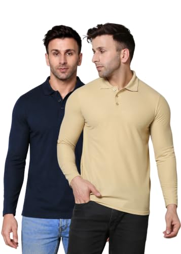 Image of INKKR Full Sleeve Men's Solid Polo Neck T-Shirt Combo