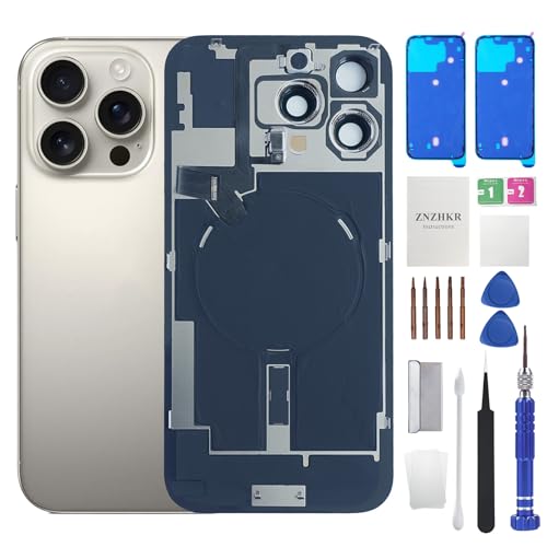 ZNZHKR 16 Pro Max Back Glass Replacement with Wireless Charging Flex Cable and Camera Frame All Parts for iPhone 16 Pro Max(6.9 Inch Natural Titanium) Replacement of Equipment Waterproof Tape