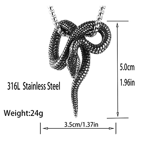 Stwtr Stainless Steel Animal Snake Pendant Chain Gothic Jewelry Men's Vintage Necklace (Large Pythons) #TOP1