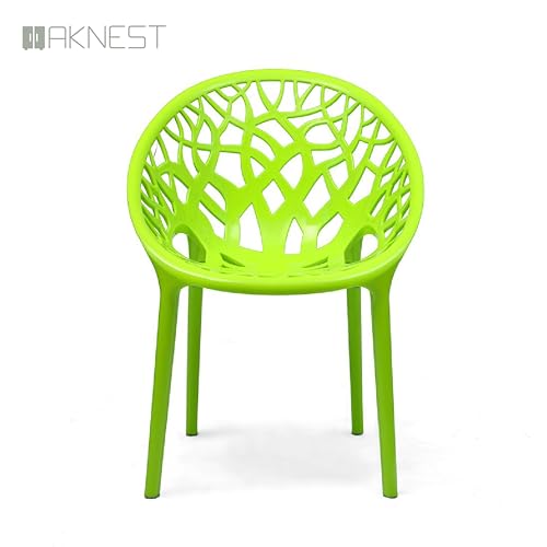 Image of Oaknest Neelkamal Crystal Plastic Chair - Stylish Tree-Design Backrest, Lightweight & Durable for Home, Garden & Patio (Lime Green), Set of 4 Piece