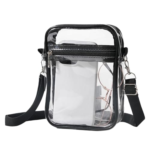 Bolsa transversal transparente com alça ajustável, bolsa carteiro transparente para shows, festivais e eventos esportivos, Preto, Small