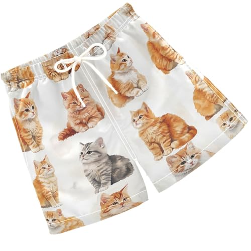 Pigsaly Boys' Swim Board Shorts Watercolor Cute Yellow Cat Boy's Swim Trunks Kids Swimwear S