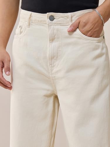 Image of Bewakoof Men's Solid Super Baggy Fit Cotton Jeans
