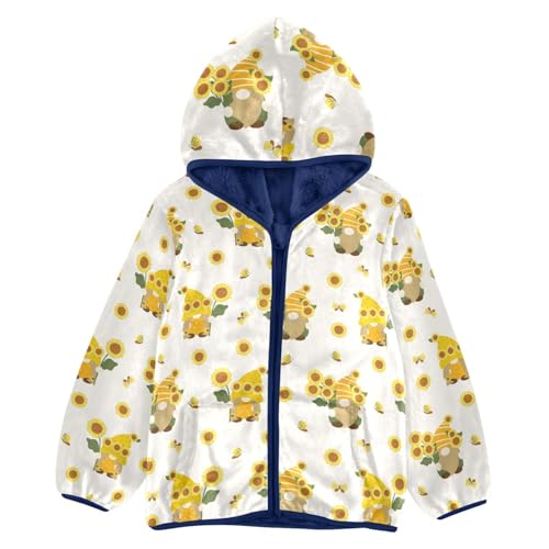 Yellow Sunflowers with Gnomes Girls Fleece Jacket Girls Fall Jacket Girls Zip Up Hoodie Girls Sherpa Jacket 2-10T