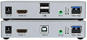 HDMI Fiber Extender with USB Mouse and Keyboard, 1920x1080 60Hz HDMI IR KVM Extender Over Fiber Optic Cable 20km