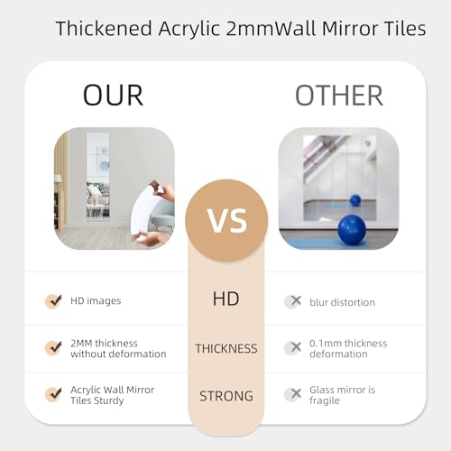 Image of Shatterproof Acrylic Mirror Tiles, 30.5 x 30.5 cm, Self Adhesive Full Body Wall Mirror for Bedroom, Home, Gym, Bathroom and Living Room, 4 Pieces, Unbreakable