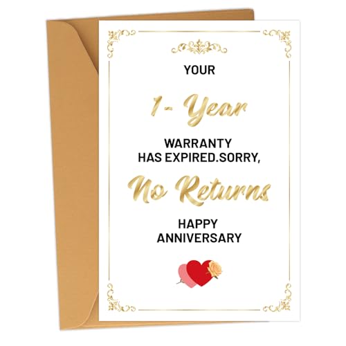 Funny One Year Anniversary Card with Envelope 1 Year Present Funny 1st Card for Him Husband Wife Boyfriend Girlfriend Together Gifts Partner Couple First Wedding Parents