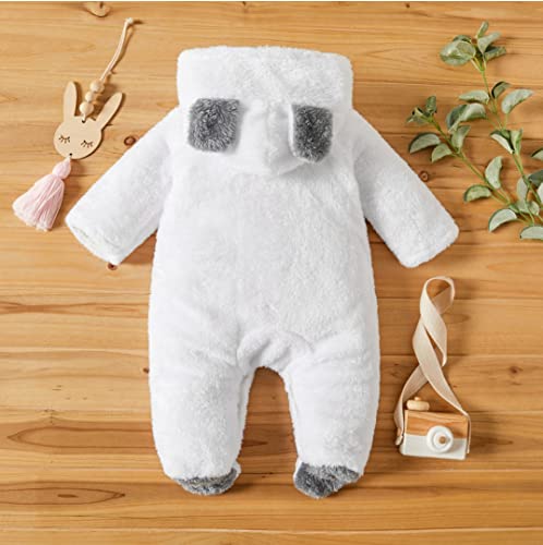 Image of BRANDONN Unisex Baby Flannel Reversible Jumpsuit Panda Style Cosplay Clothes Bunting Outfits Snowsuit Hooded Romper Outwear (White, 6-9 Months, Length : 59 cm x Chest : 29 cm)