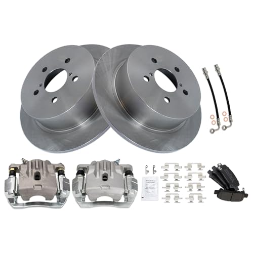 Image of TRQ Rear Brake Pad and Rotor Set Semi Metallic Rotors Calipers Compatible with 2009 Subaru Legacy