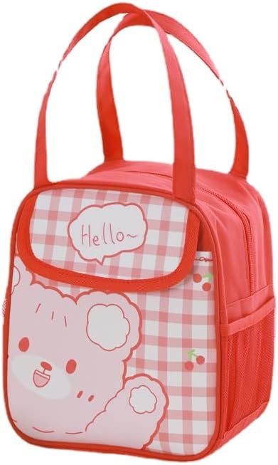 Lonchera Kawaii con aislamiento estético de dibujos animados para mujeres, lonchera Bento impermeable para viajes (rojo)