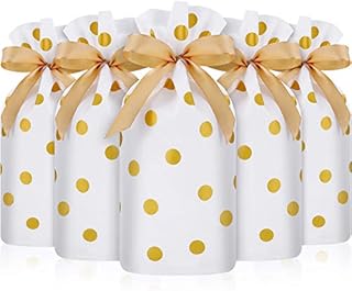 30 Packs Treat Bags with Drawstring Candy Bags, Plastic Favor Bag Drawstring Cookie Bags for Christmas Wedding Party Birthday Engagement Holiday Favor (Gold Polka Dot Print)