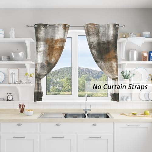 Image of Asuexpect Abstract Kitchen Curtains 2 Panels Abstract Rust Curtain Room Darkening Grommet Window Drapes Modern Decorative Window Treatments, 26x36 Inches, Tan
