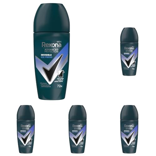 Rexona Men Advanced Protection Desodorante antitranspirante Roll-On, Hombre, Invisible Ice 72 horas con tecnología Body Heat Activated, 50 ml (Paquete de 5)