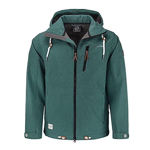 Dry Fashion Herren Softshelljacke Heiligenhafen - Softshell Jacke Herren Outdoor Herrenjacke mit verstellbarer und abnehmbarer Kapuze in Petrol Melange Größe M