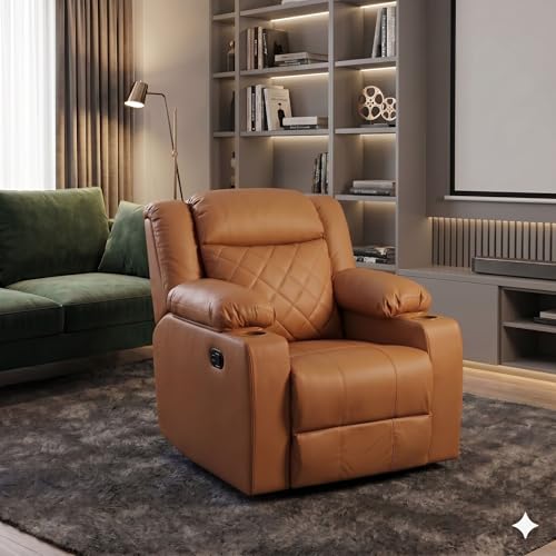 Image of Amazon Brand - Solimo Cosmo | Single Seater Sofa Recliner | Manual Recliner (Leatherette Tan) | 1 Year Warranty