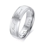 FLHEART Free Engrave Customise Name Ring Men's Stainless Steel Brushed Finish 6MM Silver Comfort Fit Wedding Band Ring,Personalized Ring Gift for him,Promise Ring Wedding band,Silver,Size R 1/2