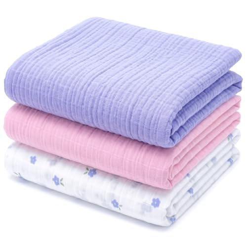 Image of Muslin Swaddle Blankets for Newborns, 3 Pack Multipurpose 100% Organic Cotton, Ultra Soft Breathable Receiving Blanket 47 x 47 inches, Swaddle Wrap for Baby Boys & Girls