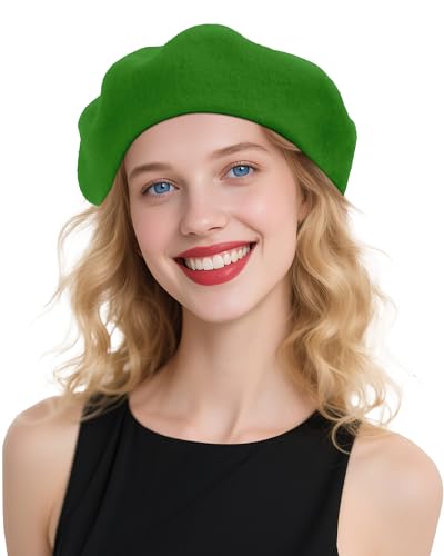 CKYPTFK Beret Hats for Women Wool French Style - Spring Hat for Women Girls for Daily Travel & Elegant Outfits - Green Beret Cap