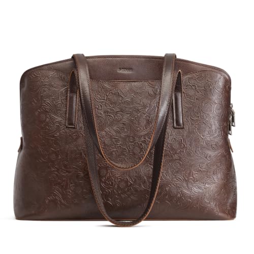 Image of S-ZONE Leather Tote Bag for Women Large Capacity Shoulder Handbags Purses | Full Grain Leather, Large Capacity, Fits 15.6-Inch Laptop, Work or Commute, Bottom Metal Feet